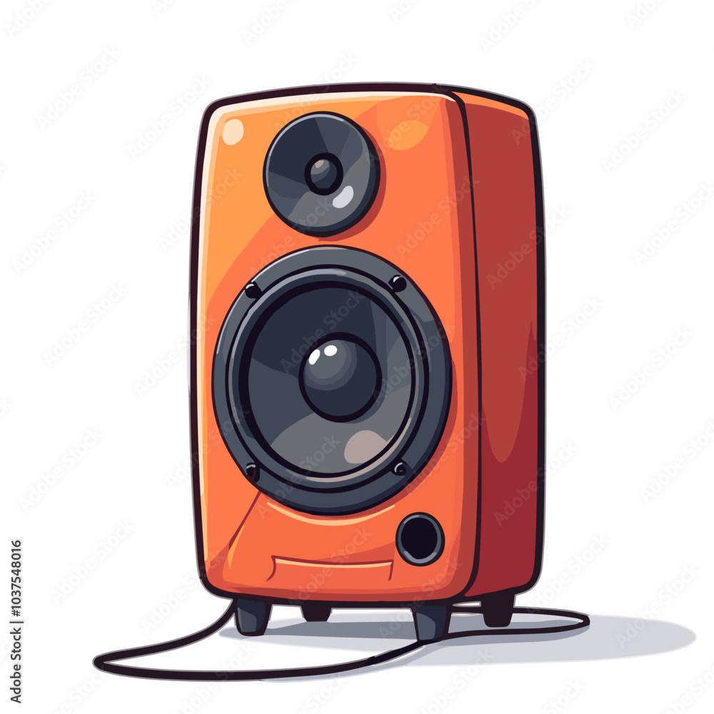 Orange speaker vector illustration with wire, home audio system concept Orange speaker vector illustration with wire, home audio system concept