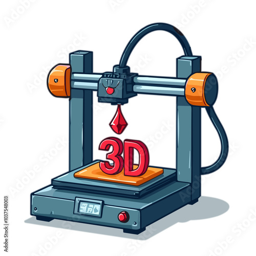 3D printer vector illustration, modern manufacturing technology concept