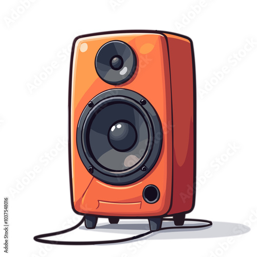 Orange speaker vector illustration with wire, home audio system concept