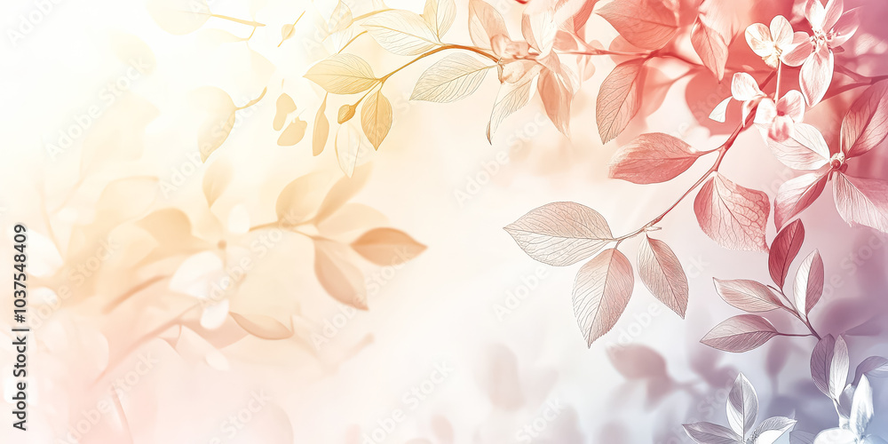 Colorful leafy background with a pink flower in the foreground. The background is a mix of yellow, pink, and blue, creating a vibrant and lively atmosphere. The pink flower adds a touch of elegance Colorful leafy background with a pink flower in the foreground. The background is a mix of yellow, pink, and blue, creating a vibrant and lively atmosphere. The pink flower adds a touch of elegance