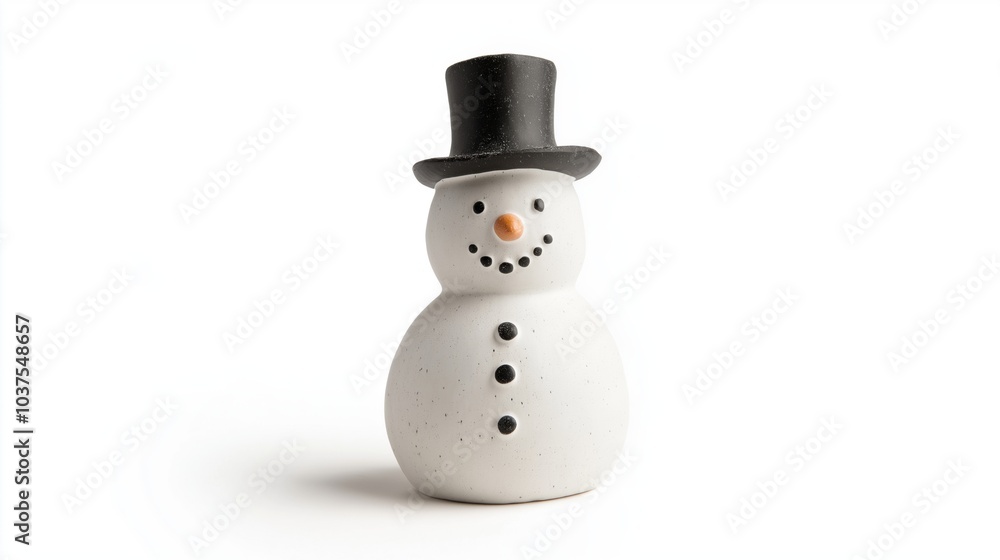 Cheerful snowman figurine with carrot nose and top hat for winter decor Cheerful snowman figurine with carrot nose and top hat for winter decor