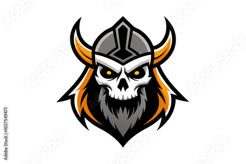 Viking Skull Emblem A striking digital emblem featuring a formidable Viking skull, adorned with a horned helmet and fierce gaze. The design evokes a sense of strength, courage.