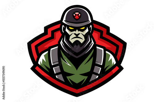  A strong military personnel graphic, set against a stylized shield, conveys resilience, courage and strength in the face of adversity.