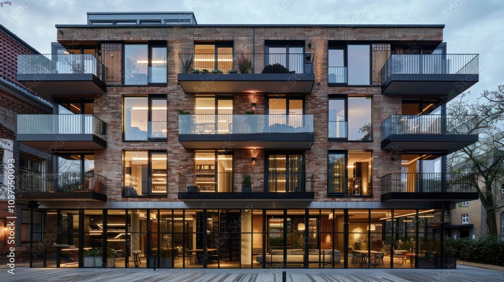 Modern Brick Building with Balconies Modern Brick Building with Balconies
