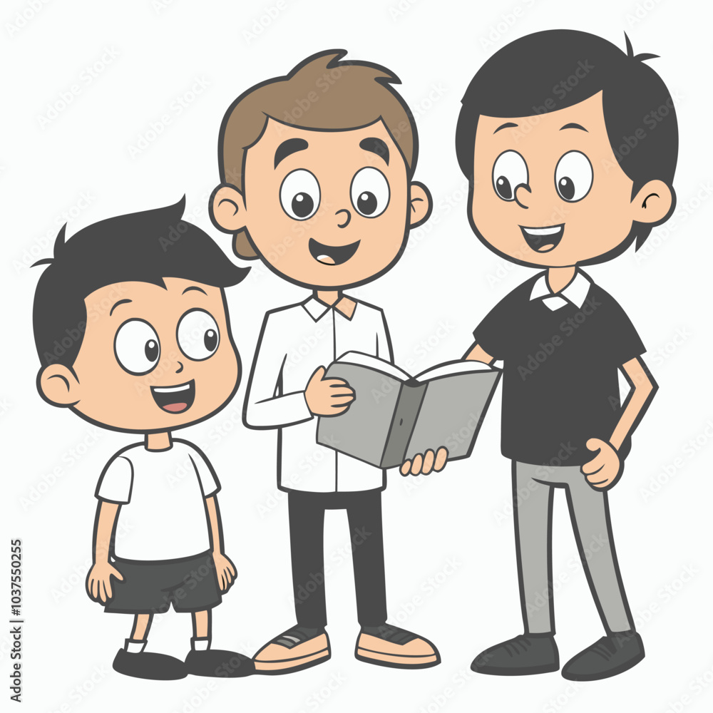 Boy Reading Book Outline Vector Illustration | Minimalist Line Art on White Background Boy Reading Book Outline Vector Illustration | Minimalist Line Art on White Background