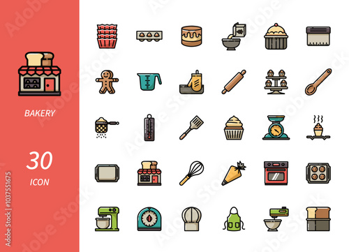 Set of Bakery and Tools Icon, Vector Illustration