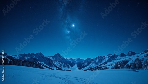 Serene Starry Night Over Snow-Capped Mountains