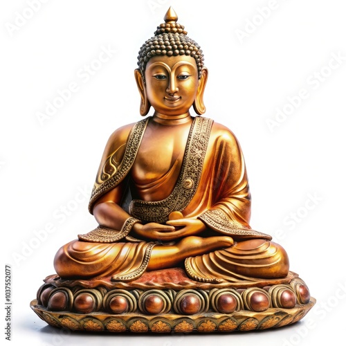 Traditional Buddha statue representing peace on Vesak Day with white background. Generative AI