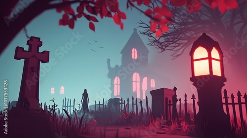 Haunted Cemetery at Dusk.