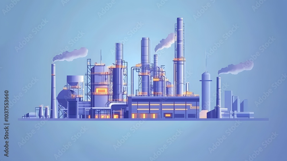 Obraz premium Industrial Plant with Smoke Stacks