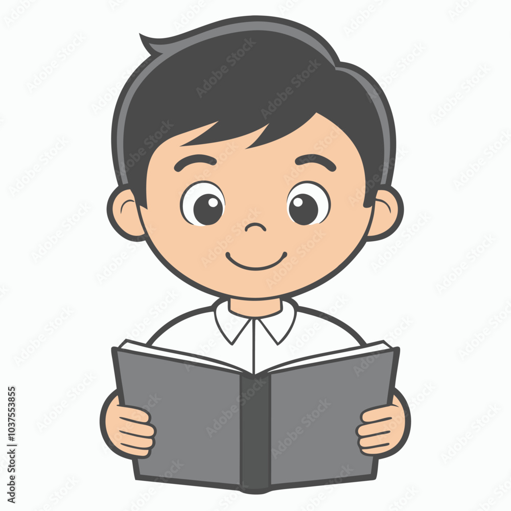 Boy Reading Book Outline Vector Illustration | Minimalist Line Art on White Background Boy Reading Book Outline Vector Illustration | Minimalist Line Art on White Background