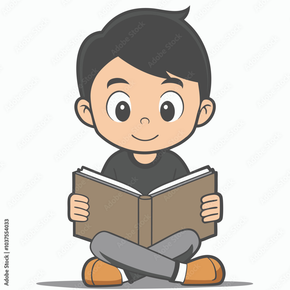 Boy Reading Book Outline Vector Illustration | Minimalist Line Art on White Background Boy Reading Book Outline Vector Illustration | Minimalist Line Art on White Background