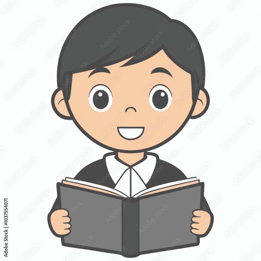 Boy Reading Book Outline Vector Illustration | Minimalist Line Art on White Background Boy Reading Book Outline Vector Illustration | Minimalist Line Art on White Background