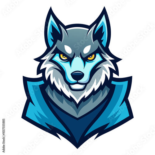 A wild blue wolf head vector illustration depicts a fierce canine predator