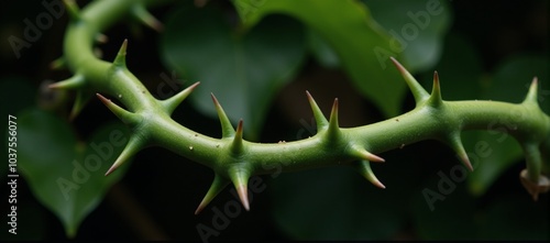 Twisted vines adorned by sharp green thorns signify envy and suffering