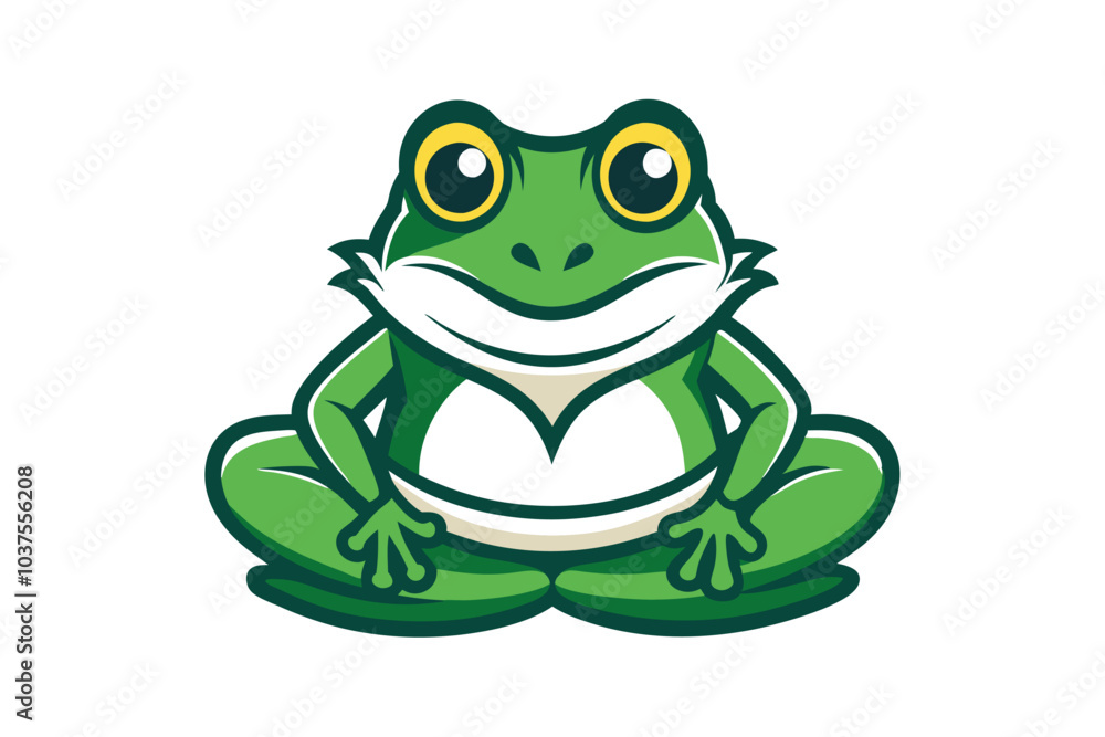 Cute green frog, an isolated amphibian vector illustration, with big happy eyes sitting still Cute green frog, an isolated amphibian vector illustration, with big happy eyes sitting still