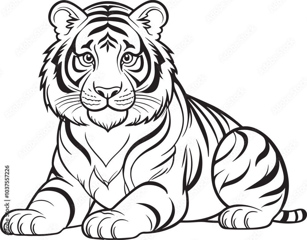 Fototapeta premium Fun Tiger Doodle for Coloring in Outline Form