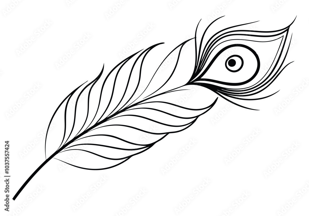 One Line Art of a Peacock Feather – Elegant Nature Vector One Line Art of a Peacock Feather – Elegant Nature Vector