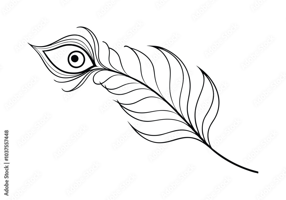 One Line Art of a Peacock Feather – Elegant Nature Vector One Line Art of a Peacock Feather – Elegant Nature Vector