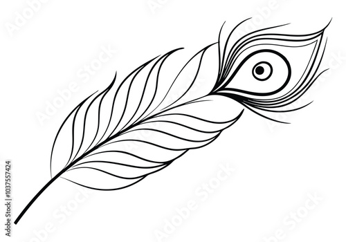 One Line Art of a Peacock Feather – Elegant Nature Vector