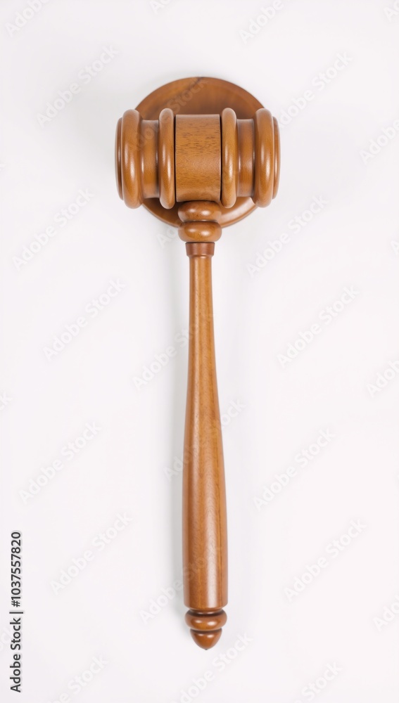 Wooden judges gavel on a plain backdrop embodies power fairness and legal principles Wooden judges gavel on a plain backdrop embodies power fairness and legal principles