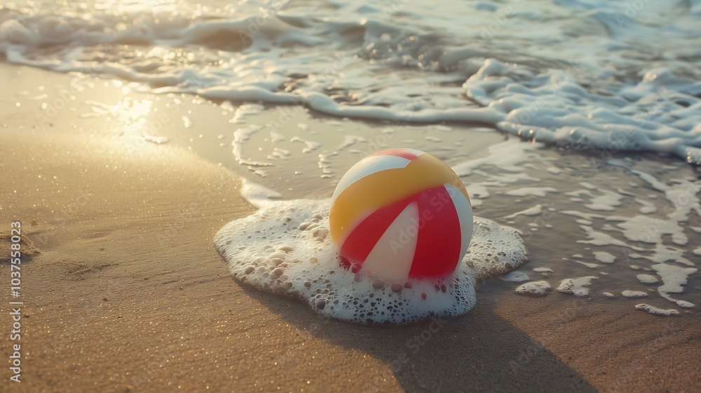 Obraz premium Soap bar on a beach ball near the water edge