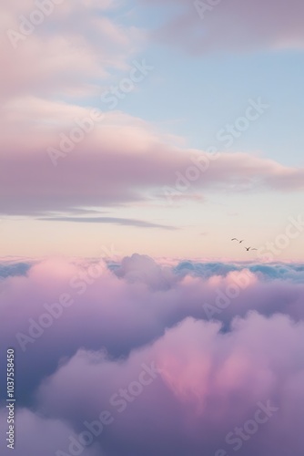 Scenic sky view with purple and blue hues, taken from an aerial perspective