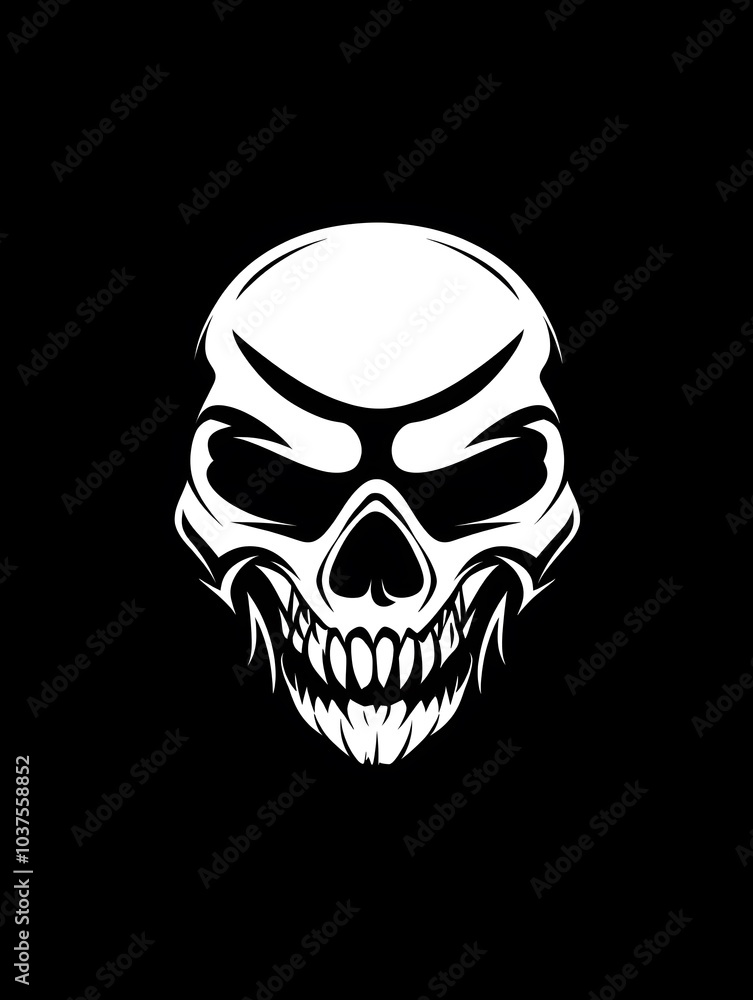 Fototapeta premium White Skull Creepy Horror Skeleton Head Icon Logo Symbol