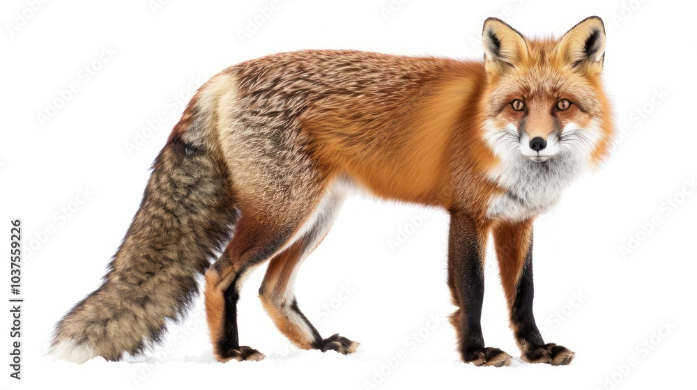 Obraz premium Red Fox Standing on White Background