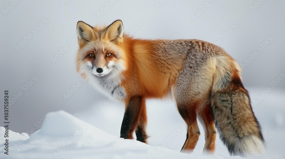 A Red Fox Standing in a Snowy Landscape A Red Fox Standing in a Snowy Landscape
