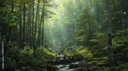 Enchanting fantasy bamboo forest filled with ethereal rays of light creating a magical atmosphere
Seamless looping 4k time-lapse virtual video animation Generated AI photo