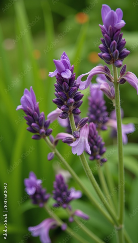 Fototapeta premium A tranquil scene of lavender flowers blooming amidst a vibrant purple garden evoking natures serenity