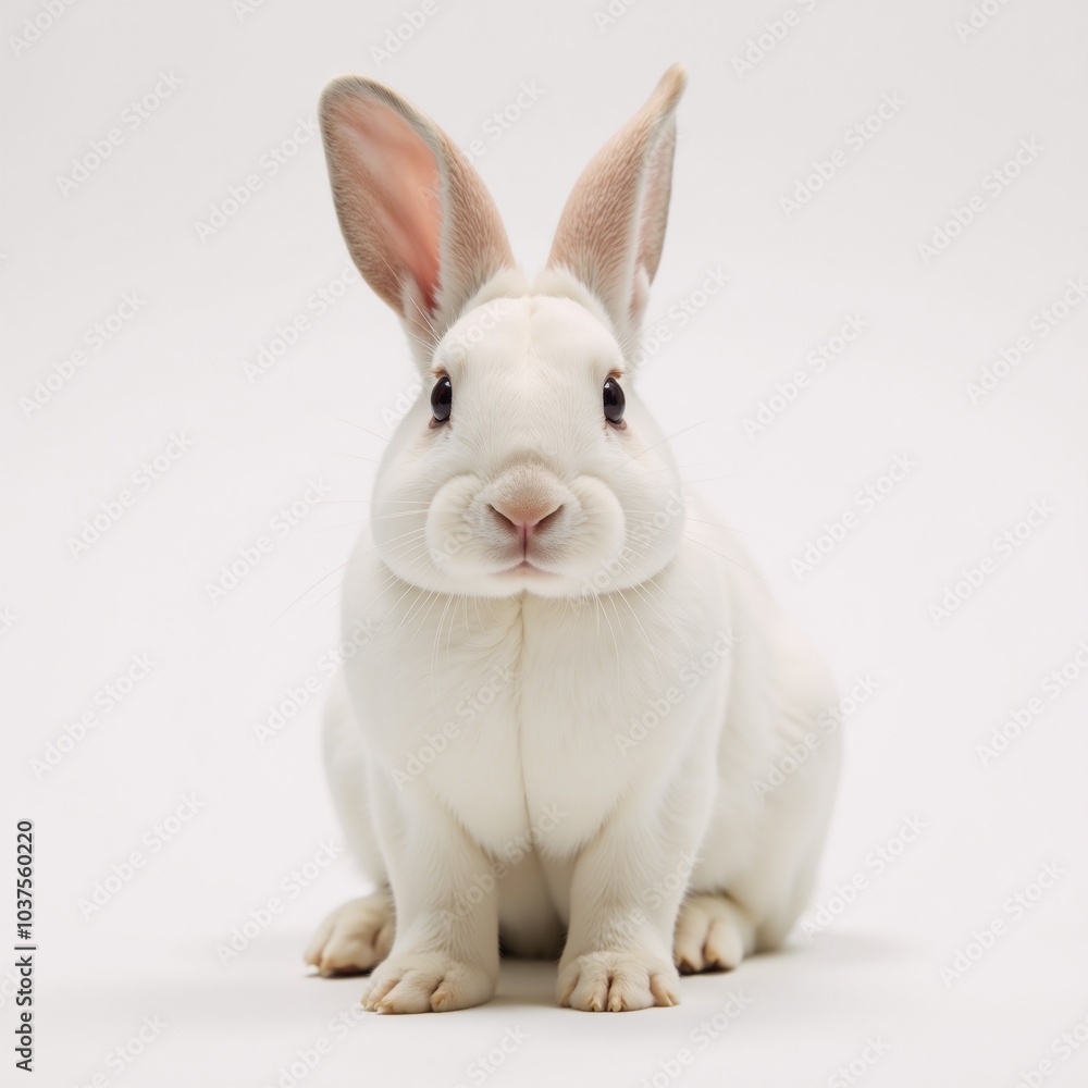 Fototapeta premium Adorable bunny standing alone against plain white background