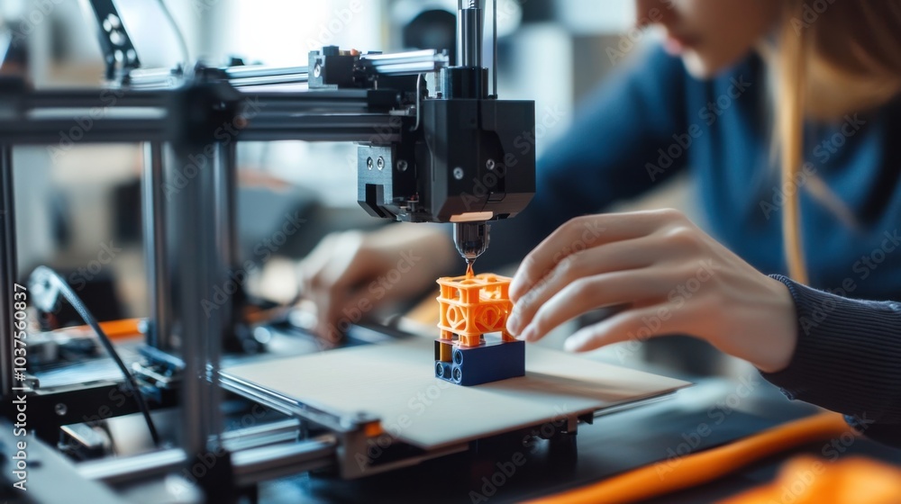 A person using a 3D printer to create personalized items at home, Modern lifestyle scene, Innovative style A person using a 3D printer to create personalized items at home, Modern lifestyle scene, Innovative style
