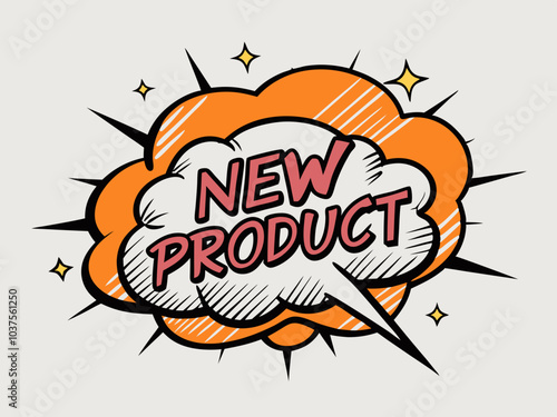 Text "new product" in comic retro style