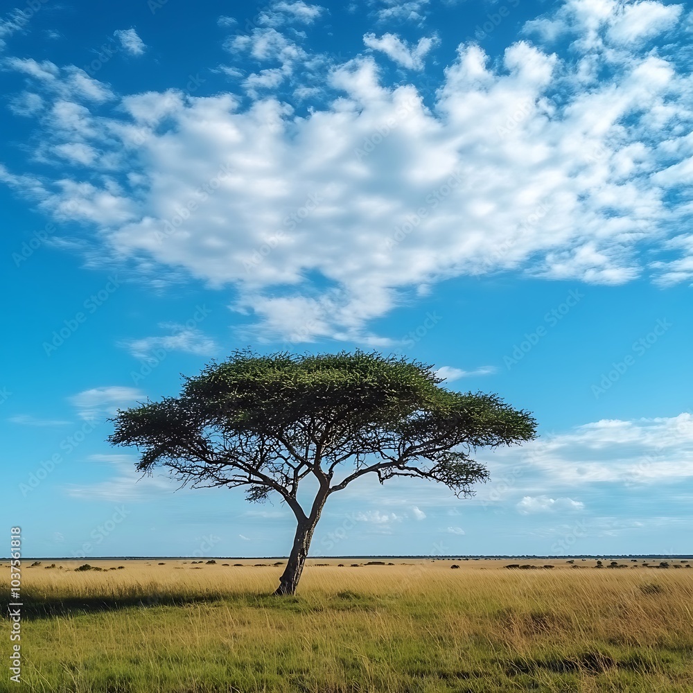 Fototapeta premium Lonely tree standing tall savanna plains nature photos
