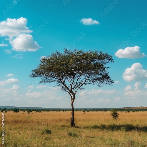 Serene tree in vast savanna plains landscape photos