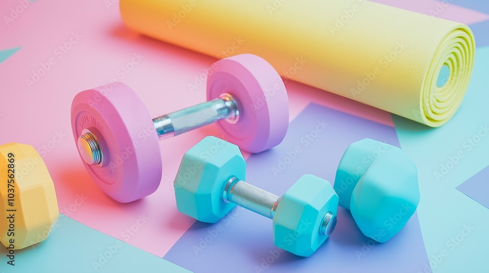 colorful dumbbells on the floor