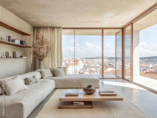A living room with a couch and a coffee table