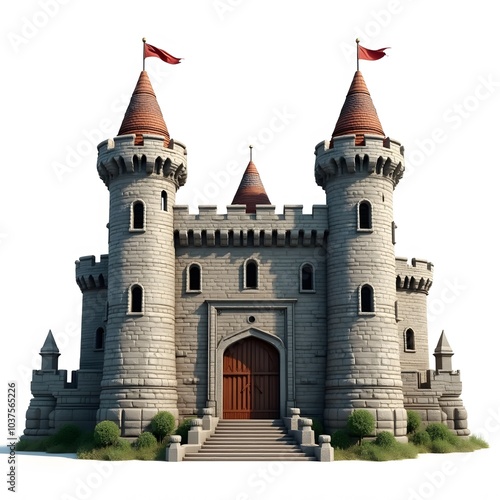 Majestic Castle Isolated on White Background