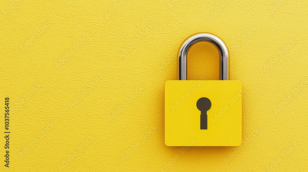 Fototapeta premium Yellow Padlock on Yellow Background.