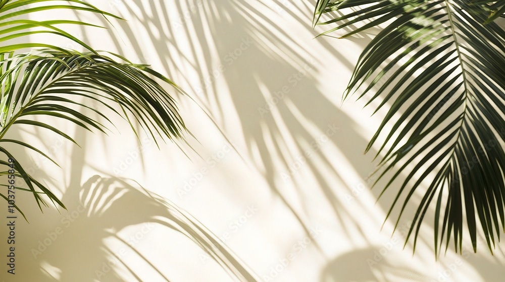 Shadows of tropical palm leaves on a soft cream wall, evoking a sunny, beachside vibe, copy space, High quality, + --ar 16:9 --v 6.1 Job ID: a980f256-efbe-44e7-8ea8-ad114cf708c0 Shadows of tropical palm leaves on a soft cream wall, evoking a sunny, beachside vibe, copy space, High quality, + --ar 16:9 --v 6.1 Job ID: a980f256-efbe-44e7-8ea8-ad114cf708c0