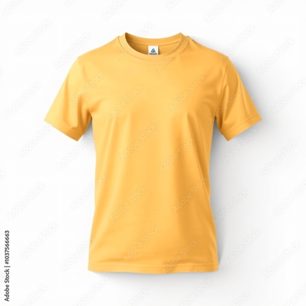 A bright yellow short-sleeved t-shirt displayed on a neutral background for casual wear or promotional purposes A bright yellow short-sleeved t-shirt displayed on a neutral background for casual wear or promotional purposes