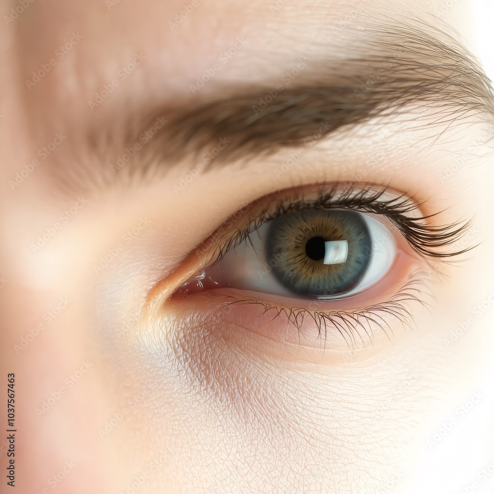 Obraz premium Close-up of a human eye with green and brown hues, showcasing detail and texture in natural light