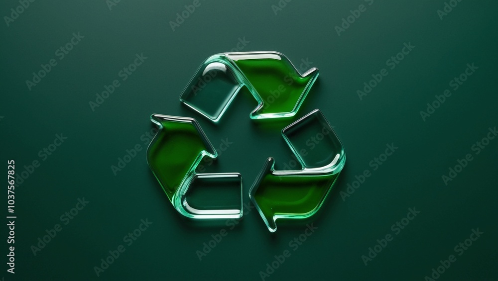 Green Recycle Symbol with Leaves on Crumpled Dark Background Green Recycle Symbol with Leaves on Crumpled Dark Background