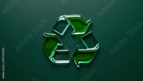  Green Recycle Symbol with Leaves on Crumpled Dark Background