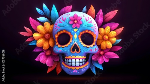 Sugar Skull with Flowers.