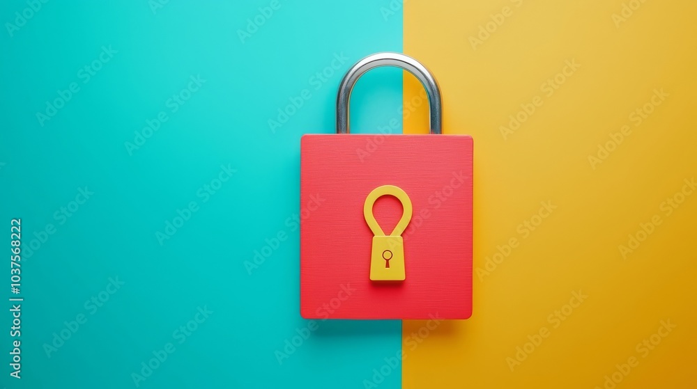 Red Padlock on Blue and Yellow Background. Red Padlock on Blue and Yellow Background.