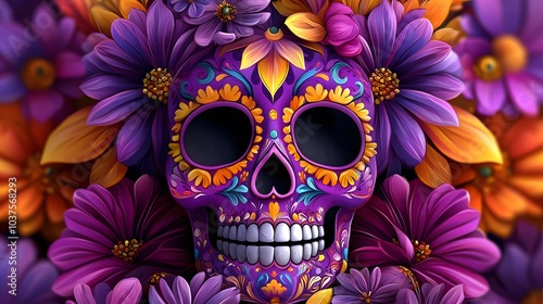 Sugar Skull with Flowers.