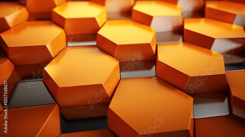 Abstract modern orange hexagon background using as header, 3d rendering